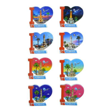 Toptan İzmir Temalı Uv Baskılı Kalp Şekilli Magnet 86x62 mm - 3