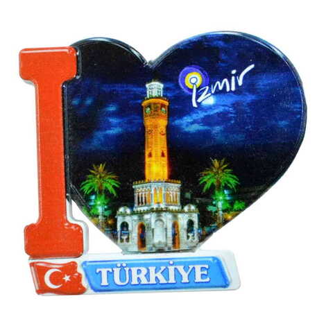 Toptan İzmir Temalı Uv Baskılı Kalp Şekilli Magnet 86x62 mm - 4