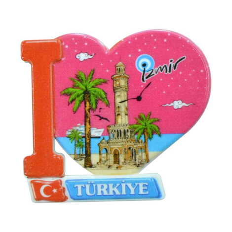 Toptan İzmir Temalı Uv Baskılı Kalp Şekilli Magnet 86x62 mm - 5