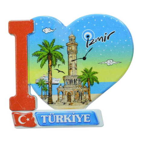 Toptan İzmir Temalı Uv Baskılı Kalp Şekilli Magnet 86x62 mm - 6