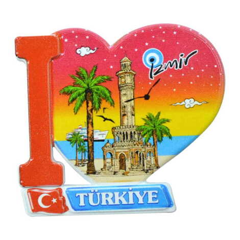 Toptan İzmir Temalı Uv Baskılı Kalp Şekilli Magnet 86x62 mm - 7