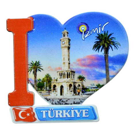 Toptan İzmir Temalı Uv Baskılı Kalp Şekilli Magnet 86x62 mm - 10