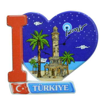 Toptan İzmir Temalı Uv Baskılı Kalp Şekilli Magnet 86x62 mm - Myros