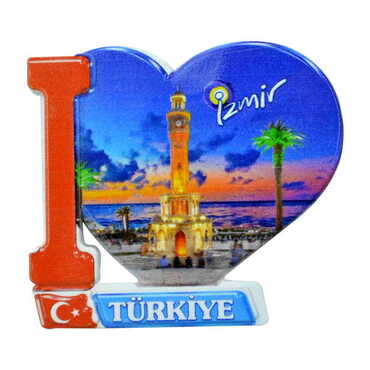 Toptan İzmir Temalı Uv Baskılı Kalp Şekilli Magnet 86x62 mm - 11