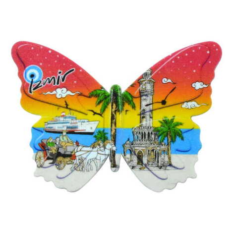 Toptan İzmir Temalı Uv Baskılı Kelebek Şekilli Magnet 80x58 mm - 5