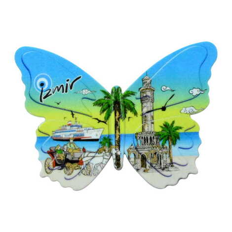 Toptan İzmir Temalı Uv Baskılı Kelebek Şekilli Magnet 80x58 mm - 6
