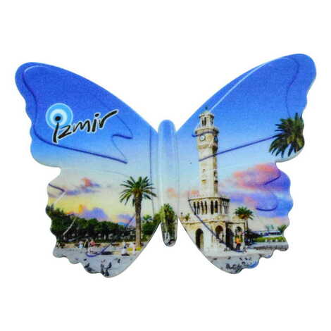 Toptan İzmir Temalı Uv Baskılı Kelebek Şekilli Magnet 80x58 mm - 9