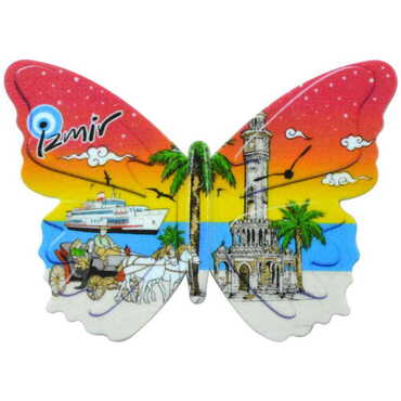 Toptan İzmir Temalı Uv Baskılı Kelebek Şekilli Magnet 80x58 mm - Myros