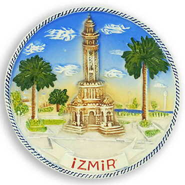 Myros - Izmir Themed Blue Ceramic Decorative Plate 10 Cm