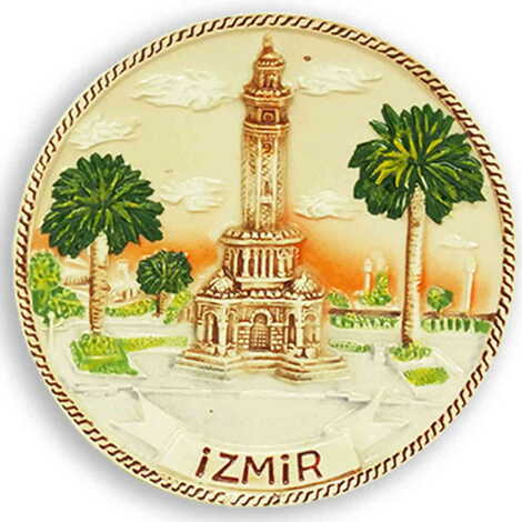 Izmir Themed Brown Ceramic Decorative Plate 10 Cm