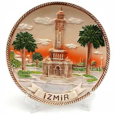 Izmir Themed Brown Ceramic Decorative Plate 15 Cm - Myros