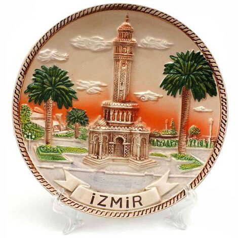 Izmir Themed Brown Ceramic Decorative Plate 15 Cm