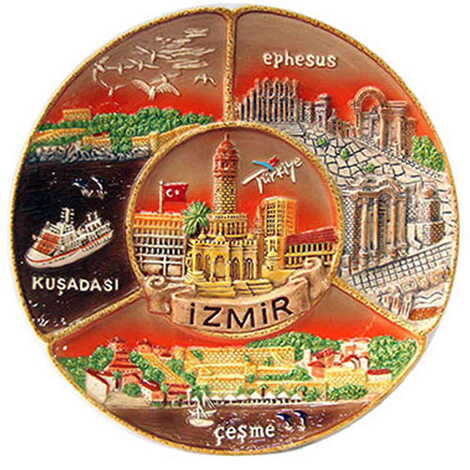 Izmir Themed Brown Ceramic Decorative Plate 20 Cm