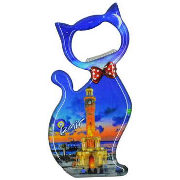 Myros - Izmir Themed Cat Shaped Metal Magnetic Bottle Opener 97x48 mm