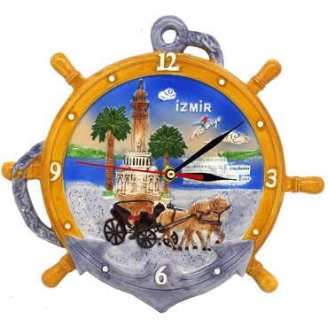 Myros - Izmir Themed Ceramic Blue Anchor Clock