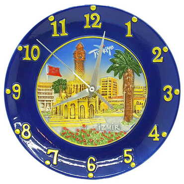 Myros - Izmir Themed Ceramic Blue Clock