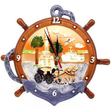 Myros - Izmir Themed Ceramic Brown Anchor Clock