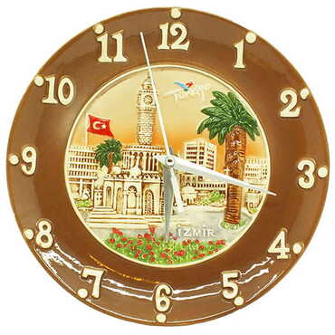 Myros - Izmir Themed Ceramic Brown Clock