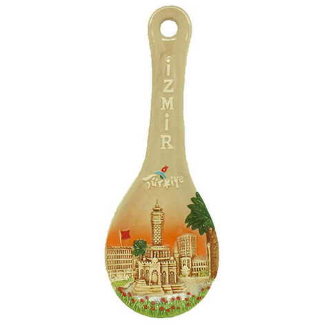 Izmir Themed Ceramic Brown Spoon Rest