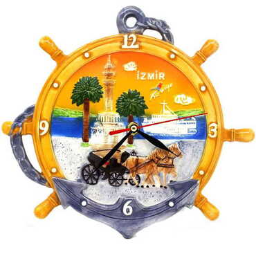 Myros - Izmir Themed Ceramic Orange Anchor Clock