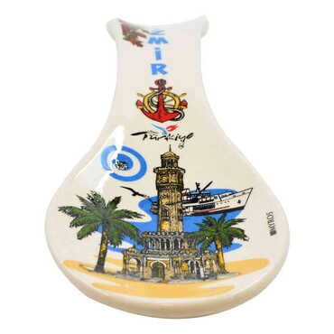 Izmir Themed Ceramic Serigraphy Printed Spoon Rests - Thumbnail