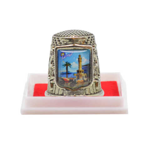 Izmir Themed Collectible Souvenir Thimble With Gift Box - Shield Shape 20x25 mm - 1
