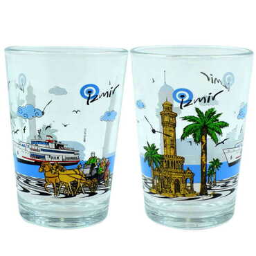 Myros - Izmir Themed Color Printed Glass Of Water