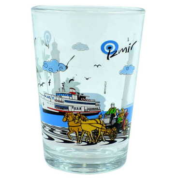 Izmir Themed Color Printed Glass Of Water - Thumbnail