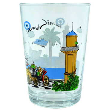 Izmir Themed Color Printed Glass Of Water - Thumbnail