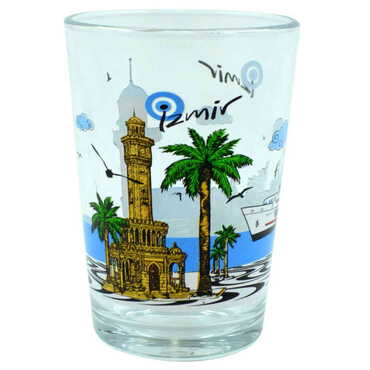 Izmir Themed Color Printed Glass Of Water - Thumbnail