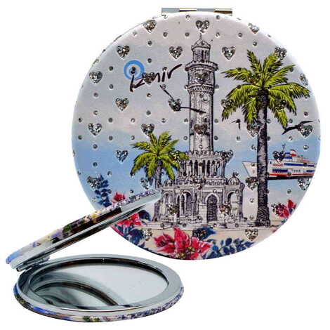 Izmir Themed Custom Printed Round Pocket Mirror