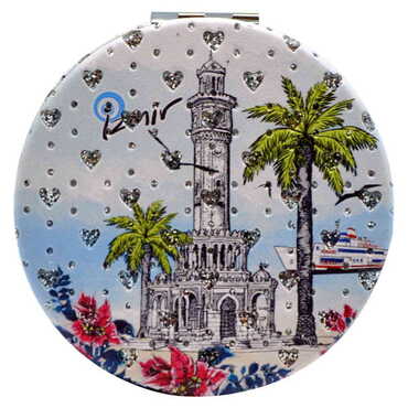 Izmir Themed Custom Printed Round Pocket Mirror - Thumbnail