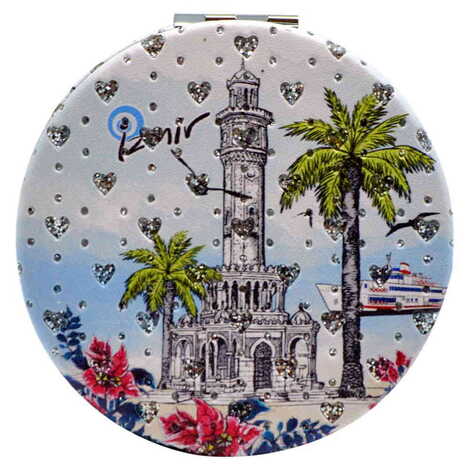 Izmir Themed Custom Printed Round Pocket Mirror