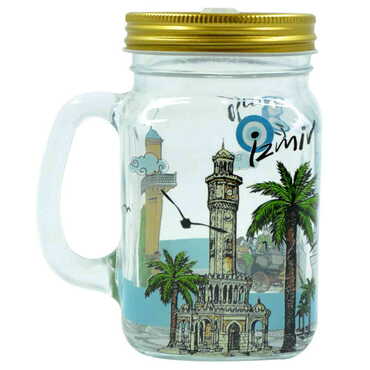 Izmir Themed Customised 350 Cc Glass Mason Jar - Thumbnail