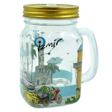 Izmir Themed Customised 350 Cc Glass Mason Jar - Thumbnail