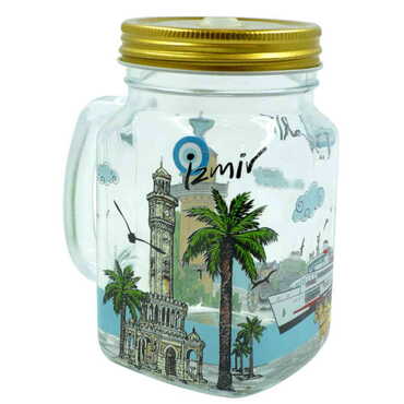 Izmir Themed Customised 350 Cc Glass Mason Jar - Thumbnail