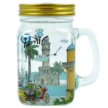 Izmir Themed Customised 350 Cc Glass Mason Jar - Thumbnail