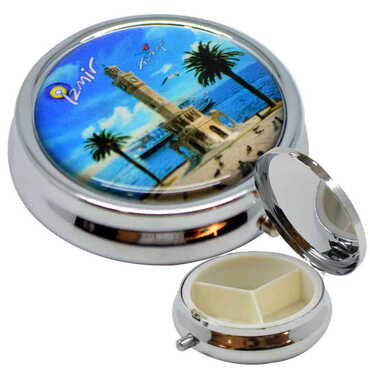 Myros - Izmir Themed Customised Epoxy Round Pill Box 50x15 mm