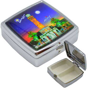 Izmir Themed Customised Epoxy Square Pill Box 54x58x18 mm - Thumbnail