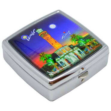 Izmir Themed Customised Epoxy Square Pill Box 54x58x18 mm - Thumbnail