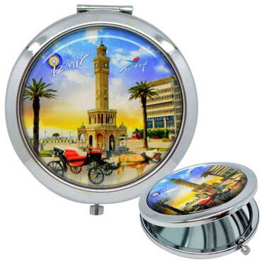 Izmir Themed Customised Metal Epoxy Travel Make Up Compact Mirror 70x11 mm - Thumbnail