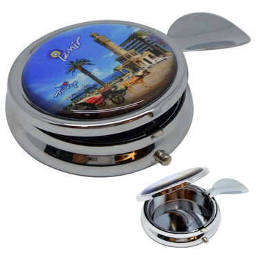 Izmir Themed Customised Metal Epoxy Travel Pocket Ashtray 50x15 mm - Thumbnail