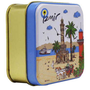 Izmir Themed Customised Round Tin Metal Box 75x75x35 mm - Thumbnail