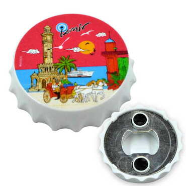 Myros - Izmir Themed Customised UV Printed Bottle Cap Shaped Plastic Base Bottle Opener 58x15 mm