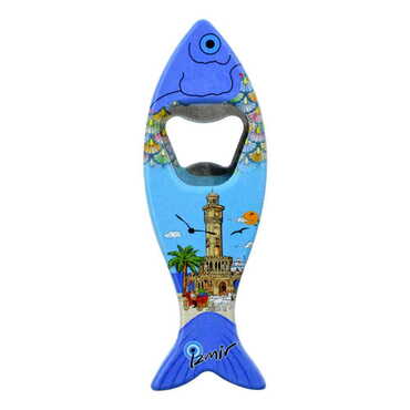 Myros - Izmir Themed Customised UV Printed Fish Shape Printed Plastic Base Bottle Opener 42x130 mm