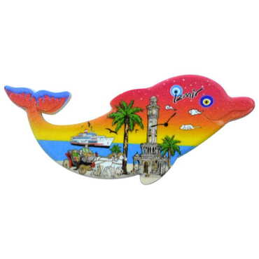 Myros - Izmir Themed Customised UV Printed Plastic Base Dolphin Shaped Fridge Magnet 110x50 mm