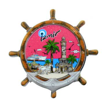 Myros - Izmir Themed Customised UV Printed Plastic Base Marin Rudder Shaped Fridge Magnet 82x82 mm