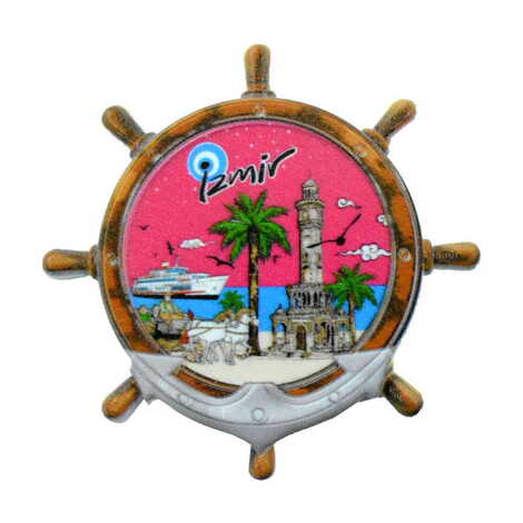 Izmir Themed Customised UV Printed Plastic Base Marin Rudder Shaped Fridge Magnet 82x82 mm