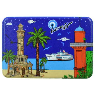 Myros - Izmir Themed Customised UV Printed Plastic Base Rectangle Fridge Magnet 80x50 mm