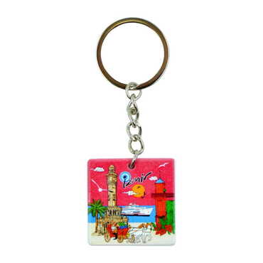 Myros - Izmir Themed Customised Uv Printed Plastic Base Round Keyring 40x108 mm